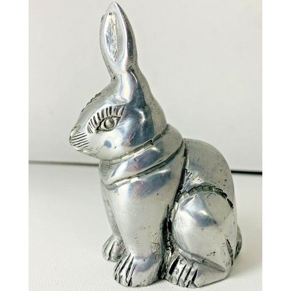 Vintage Pewter Bunny Rabbit Figurine Easter Silver Tone Heavy 4" tall - Picture 15 of 16